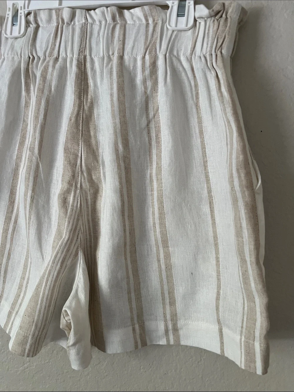 NWOT MADEWELL Linen-Blend Pull-On Paperbag Shorts: Undyed Stripe Edition XS